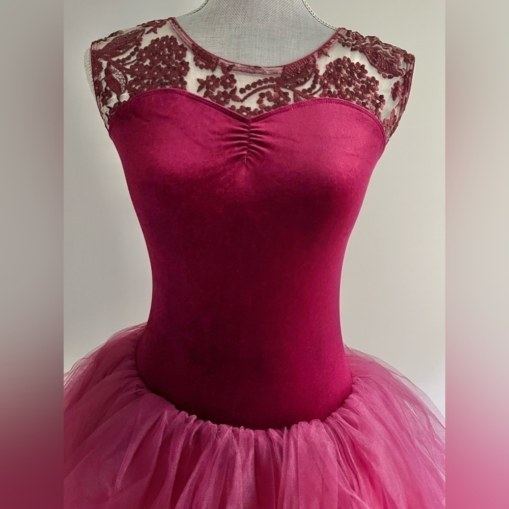 Revolution Dancewear RC18542 Size SA Burgundy Velvet with Lace & Tulle Skirt - Picture 2 of 11